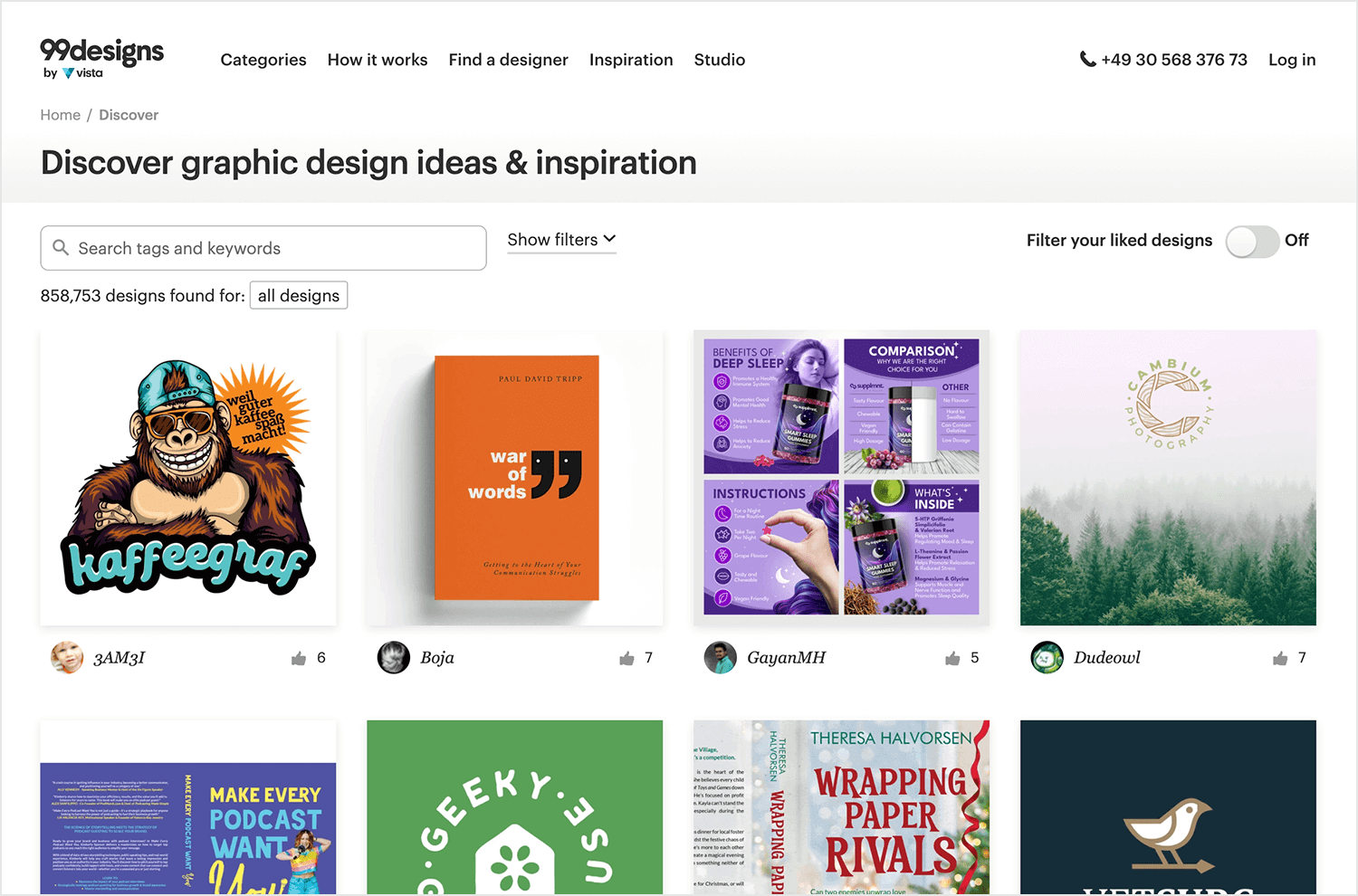 99 designs as source of web design inspiration
